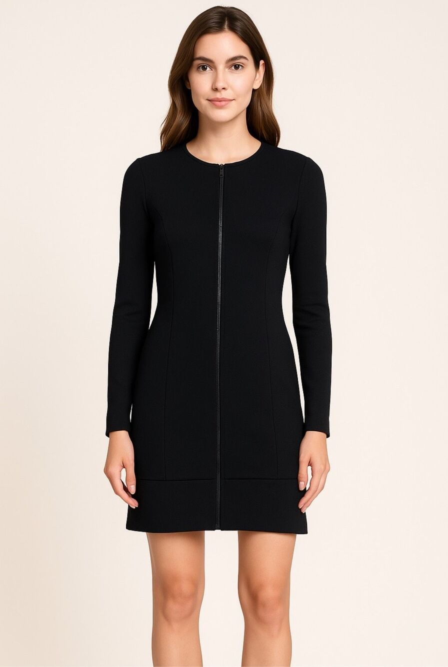 Theory Cheyanne Trinity Black Long Sleeve Zip Front Mini Dress Size 12